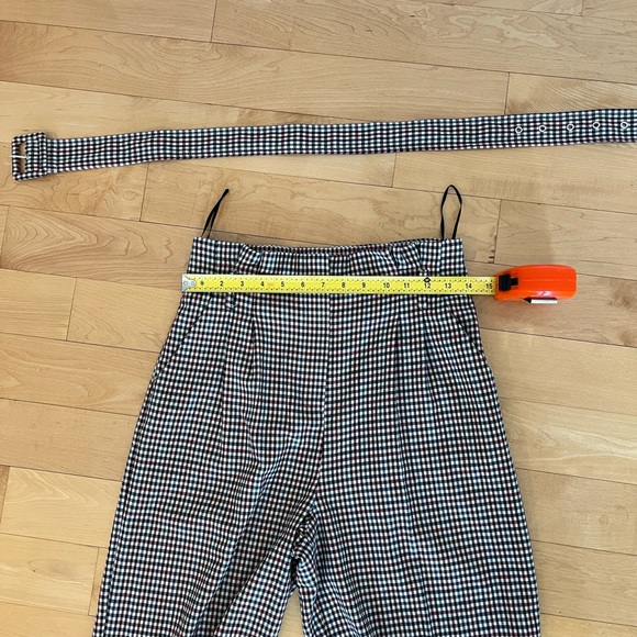 Miss Selfridge Plaid High Waisted Flowy Pants with Belt - Size 4 - Picture 5 of 5